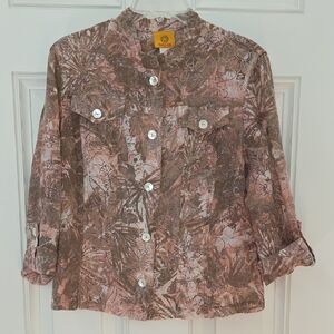 Ruby Rd. Pink and Brown Floral Blouse.  Size 10